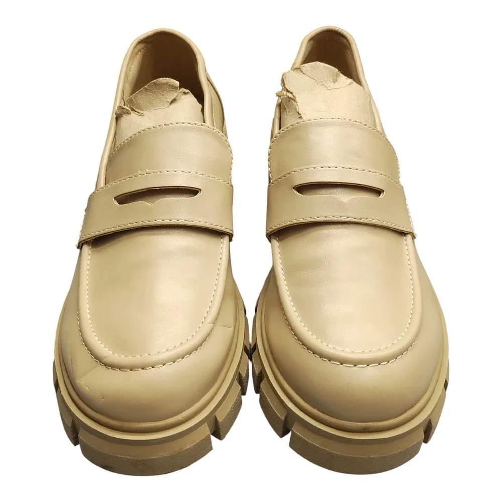 Cushionaire Pierce Platform Lug Loafers Womens 7W Tan Synthetic Memory‎ Foam EUC